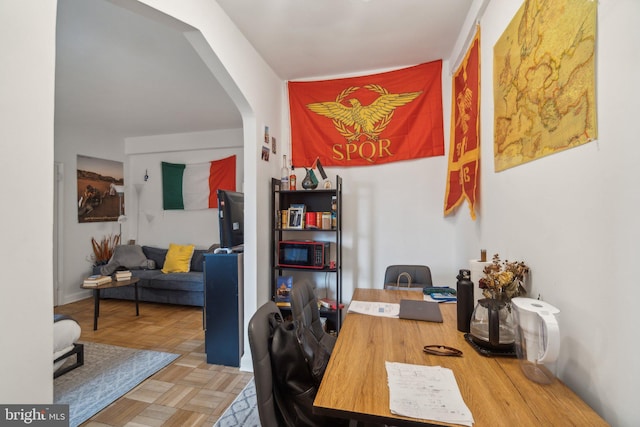 office area featuring parquet floors