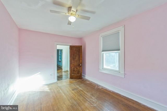 empty room with ceiling fan and light hardwood / wood-style flooring