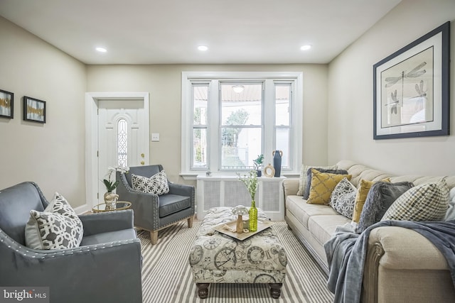 living room featuring carpet