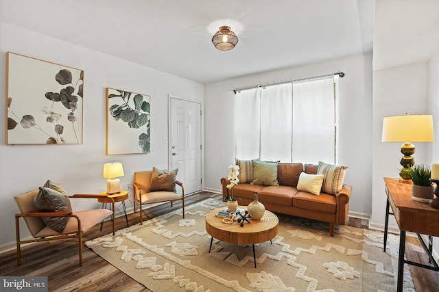 living area with hardwood / wood-style floors