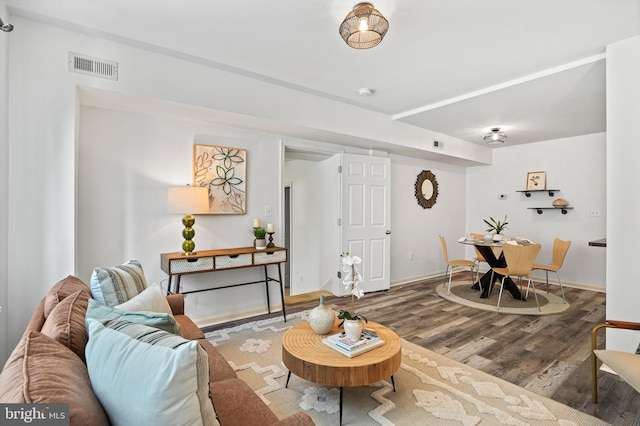 living room with hardwood / wood-style floors