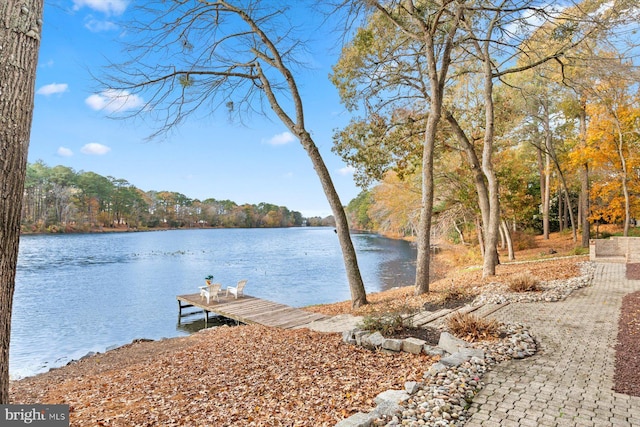 view of dock featuring a water view