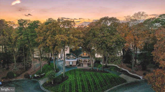 view of aerial view at dusk