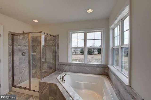 bathroom with plus walk in shower