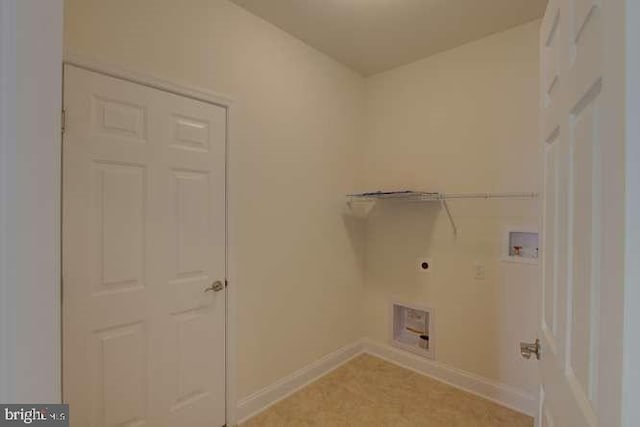 clothes washing area with hookup for a washing machine and electric dryer hookup