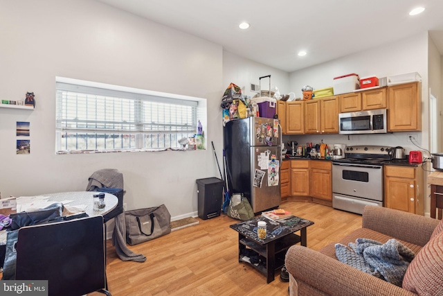 kitchen featuring light wood-type flooring and stainless steel appliances