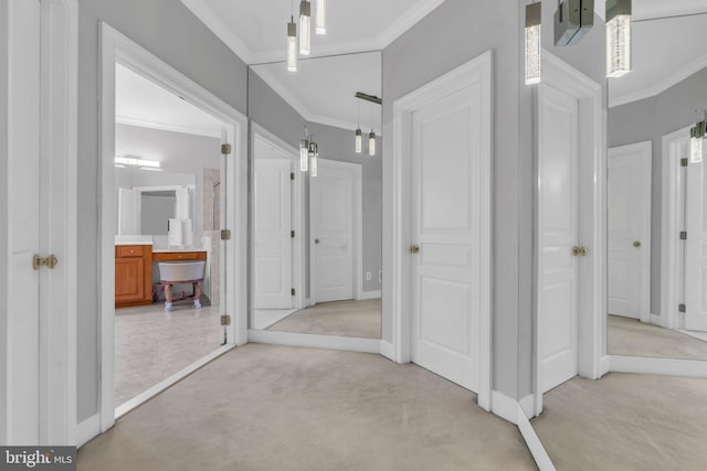 7238 Farr St, Annandale, VA 22003 - corridor with light carpet, ornamental molding, and baseboards