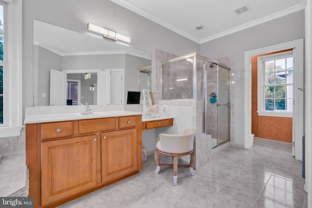 7238 Farr St, Annandale, VA 22003 - full bath with a stall shower, ornamental molding, and vanity