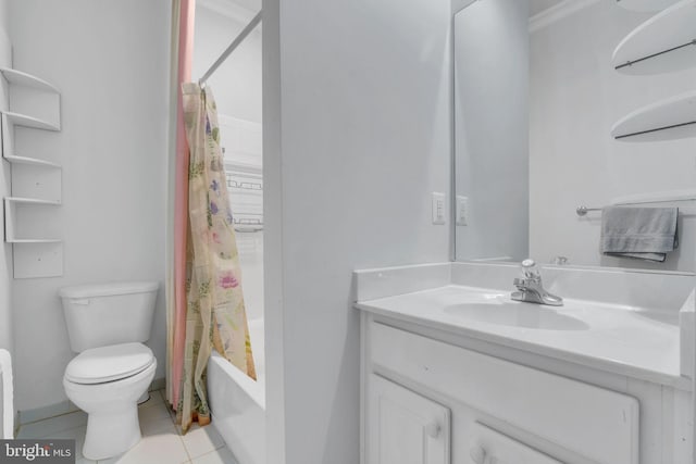 7238 Farr St, Annandale, VA 22003 - bathroom with toilet, vanity, tile patterned floors, shower / tub combo with curtain, and baseboards