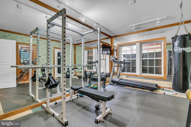 7238 Farr St, Annandale, VA 22003 - exercise room with wallpapered walls