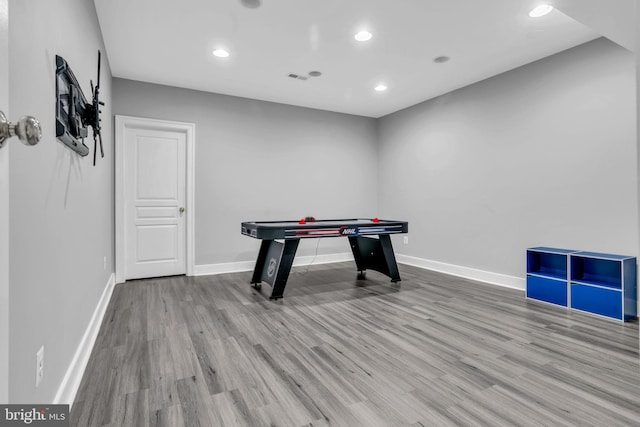 7238 Farr St, Annandale, VA 22003 - recreation room featuring wood finished floors, baseboards, and recessed lighting