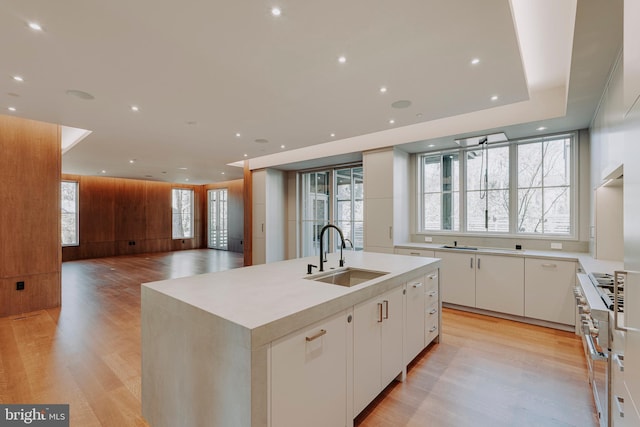 kitchen with white cabinetry, sink, a kitchen island with sink, and plenty of natural light