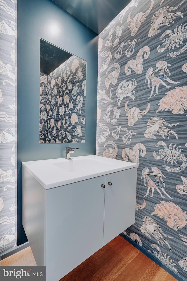 bathroom with wood-type flooring and sink