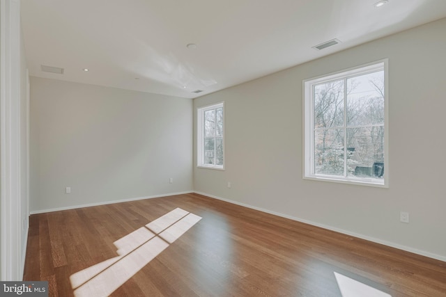 spare room featuring plenty of natural light and wood-type flooring