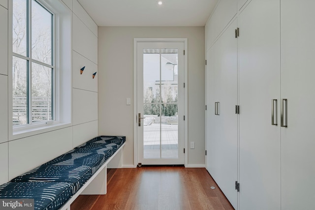 doorway to outside with plenty of natural light and hardwood / wood-style floors