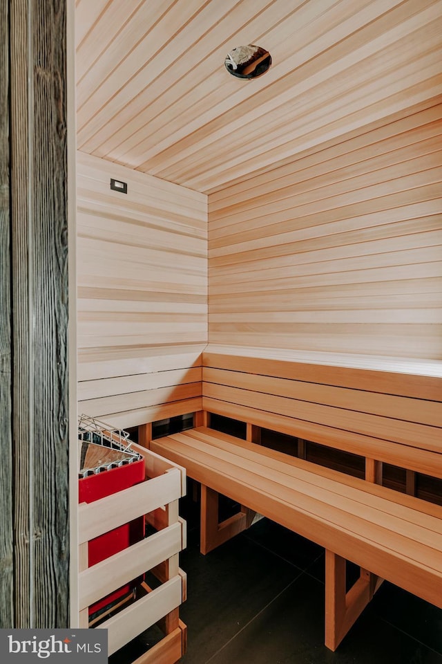 view of sauna with tile patterned flooring