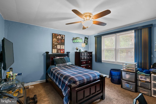 bedroom featuring carpet and ceiling fan