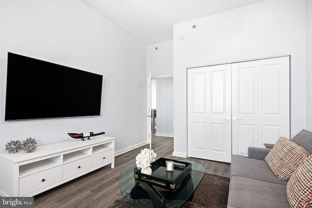 living room featuring dark hardwood / wood-style floors