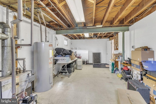 basement featuring water heater