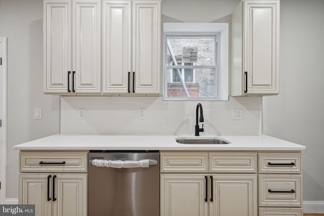 kitchen with backsplash, stainless steel dishwasher, and sink