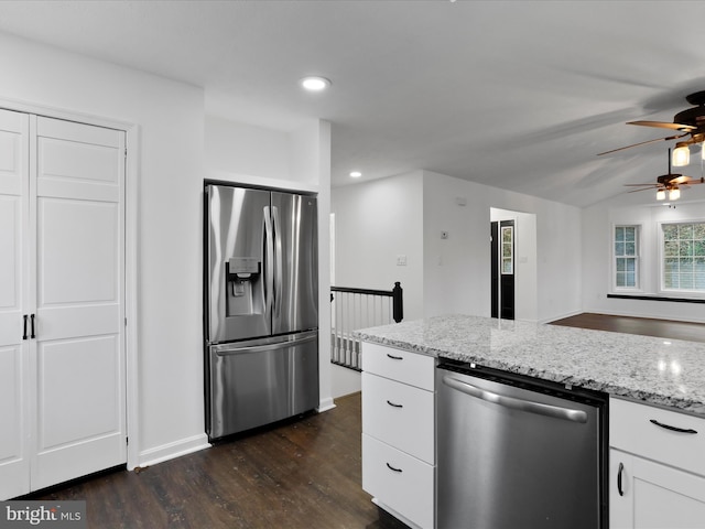689 Windy Way, Front Royal, VA 22630 - kitchen featuring appliances with stainless steel finishes, dark wood-type flooring, ceiling fan, white cabinets, and recessed lighting