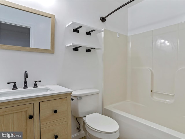 full bathroom featuring vanity, shower / bathtub combination, and toilet