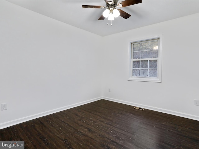 unfurnished room with ceiling fan and wood-type flooring