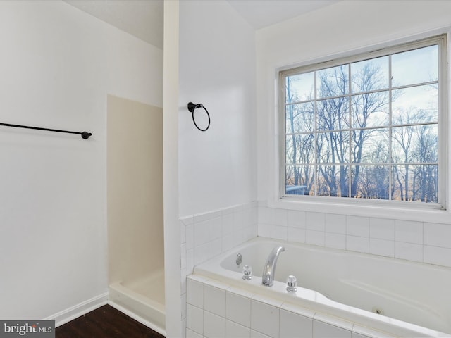 bathroom with hardwood / wood-style flooring