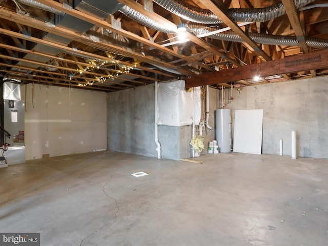 basement with heating unit and gas water heater