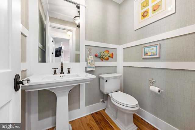 bathroom featuring hardwood / wood-style flooring and toilet