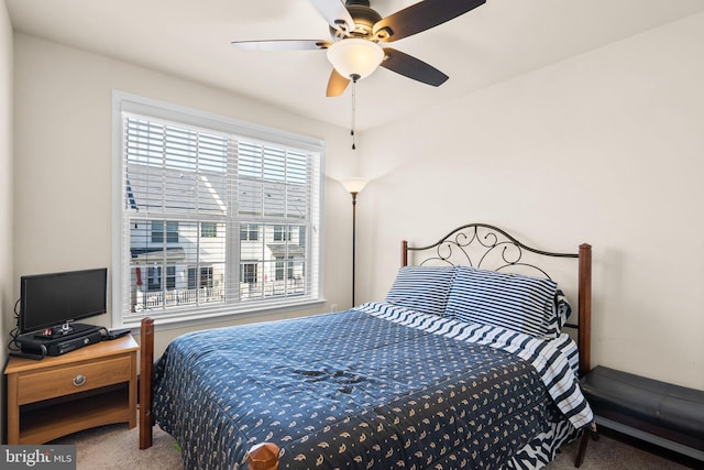 bedroom with carpet flooring and ceiling fan