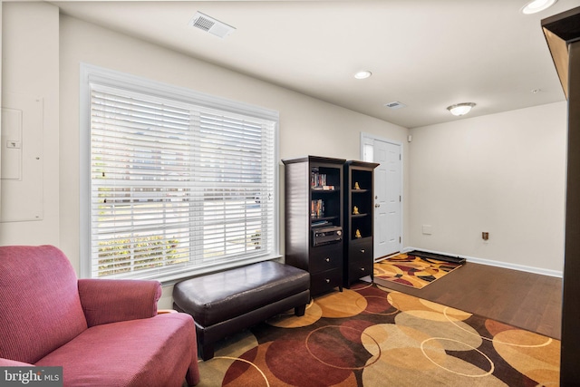 living area with wood-type flooring