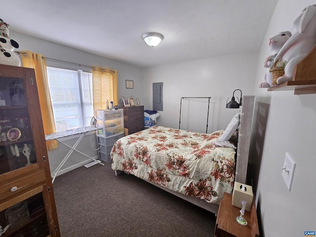 carpeted bedroom featuring electric panel