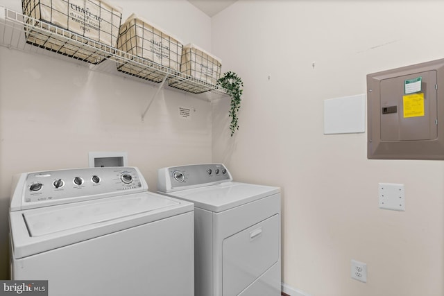 laundry room featuring separate washer and dryer and electric panel