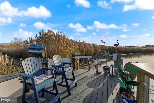 dock area featuring a deck with water view