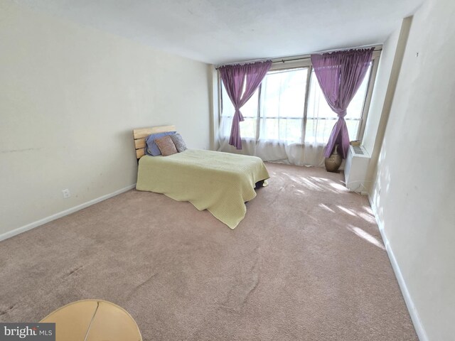 bedroom featuring light colored carpet