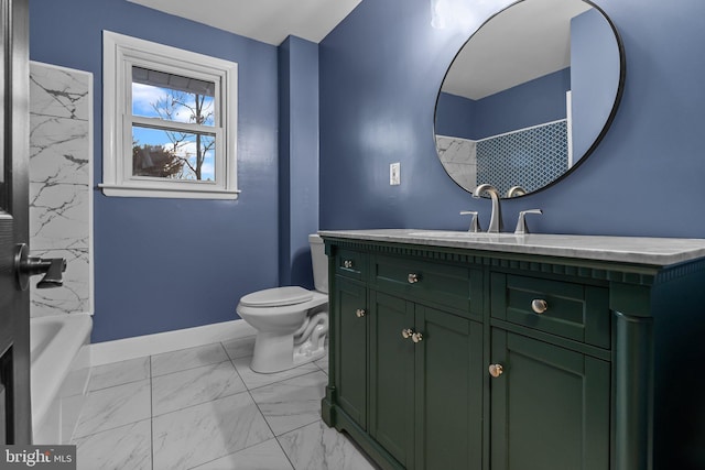 full bathroom featuring vanity, toilet, and tiled shower / bath