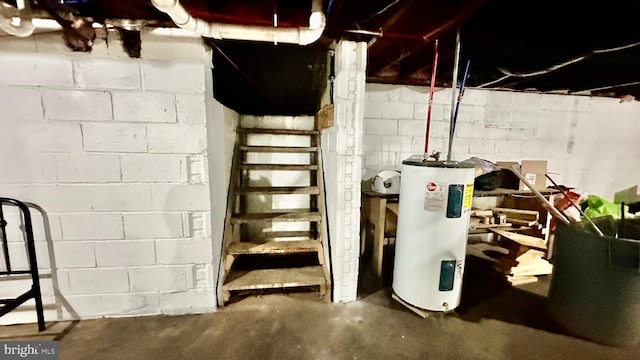 basement featuring electric water heater