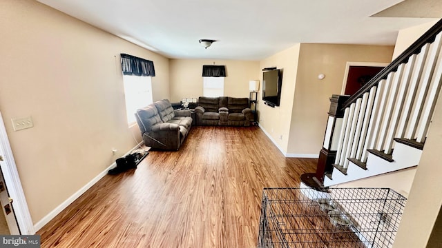 living room with hardwood / wood-style floors