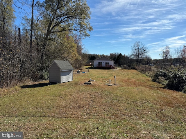 view of yard with a storage unit