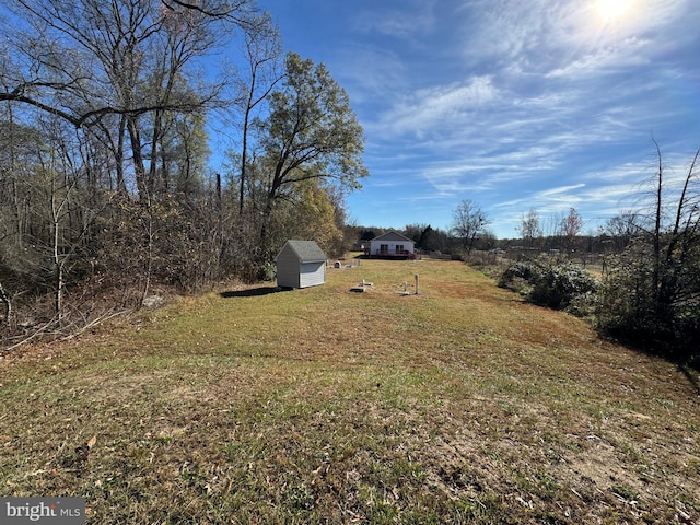 view of yard featuring a shed