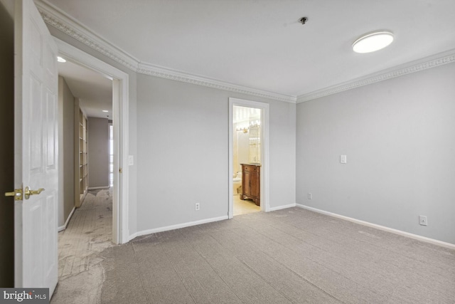 unfurnished room with light carpet and ornamental molding