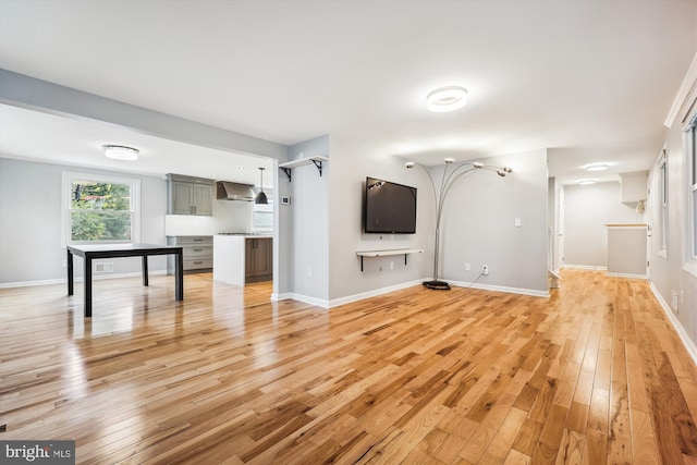 unfurnished living room with light hardwood / wood-style floors