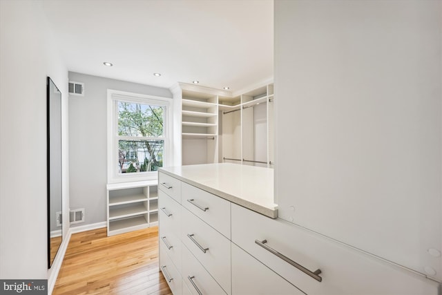 spacious closet featuring light wood-type flooring