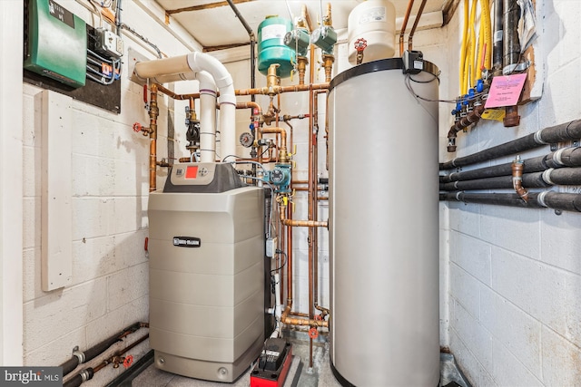 utility room featuring water heater