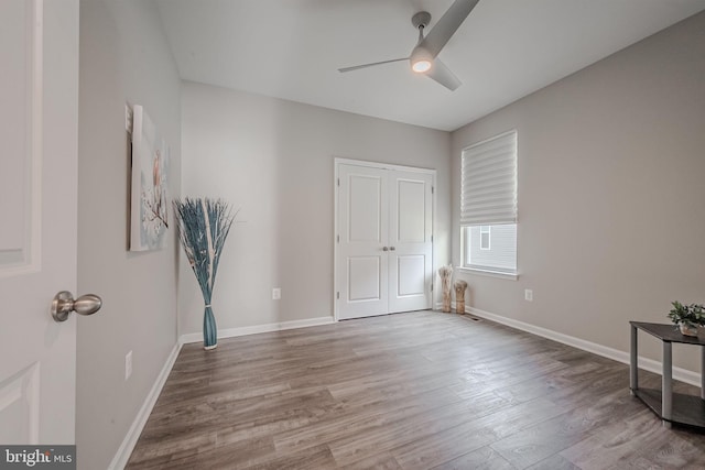 interior space featuring ceiling fan and light hardwood / wood-style flooring