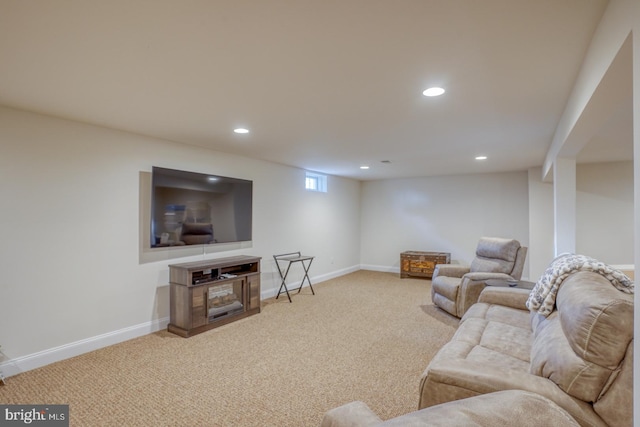 living room with light carpet