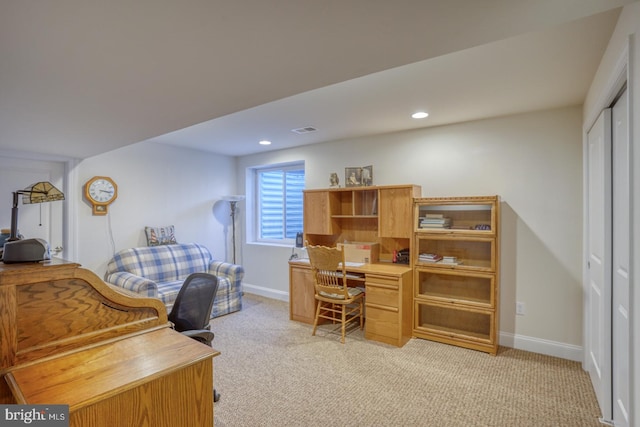 view of carpeted home office