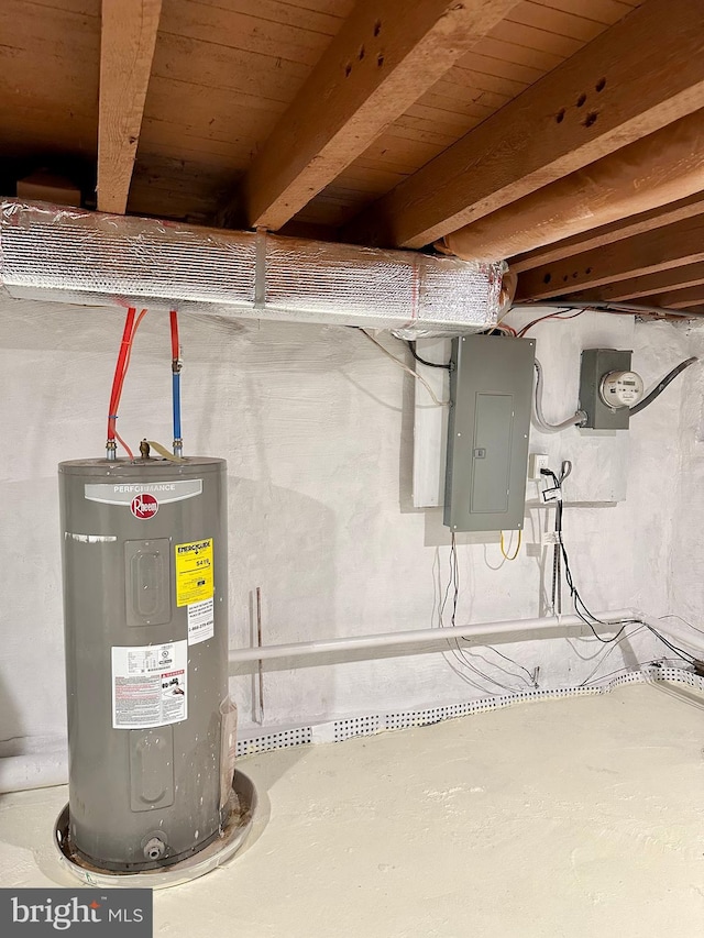 utilities with electric panel and water heater