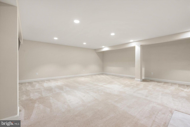 basement with light carpet